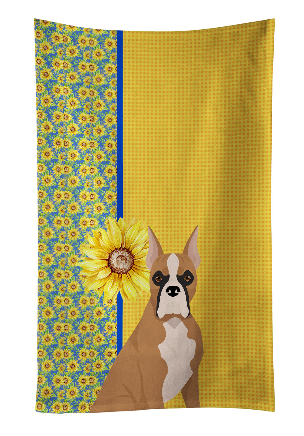 Summer Sunflowers Fawn Boxer Kitchen Towel Velour Plush Front and Cotton Loop Back Machine Washable