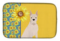 Summer Sunflowers White Boxer Dish Drying Mat Absorbent Dish Drying Mat Pad for Kitchen Counter Dish Drainer Mat for Countertop, 14 x 21", Multicolor
