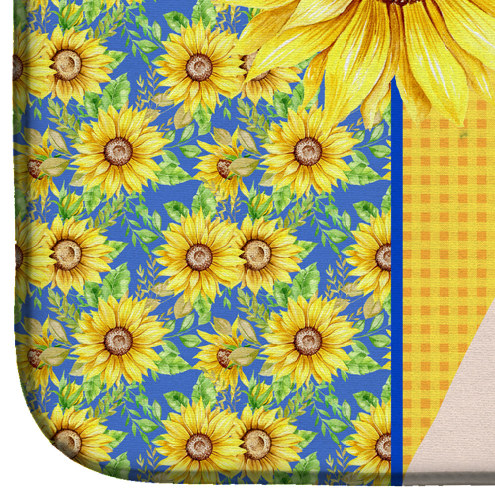 Summer Sunflowers White Boxer Dish Drying Mat Absorbent Dish Drying Mat Pad for Kitchen Counter Dish Drainer Mat for Countertop, 14 x 21", Multicolor