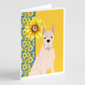 Summer Sunflowers White Boxer Greeting Cards Pack of 8 Blank Cards with Envelopes Whimsical A7 Size 5x7