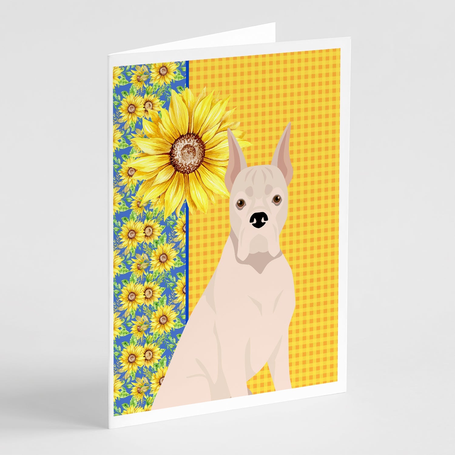 Summer Sunflowers White Boxer Greeting Cards Pack of 8 Blank Cards with Envelopes Whimsical A7 Size 5x7