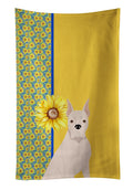 Summer Sunflowers White Boxer Kitchen Towel Velour Plush Front and Cotton Loop Back Machine Washable