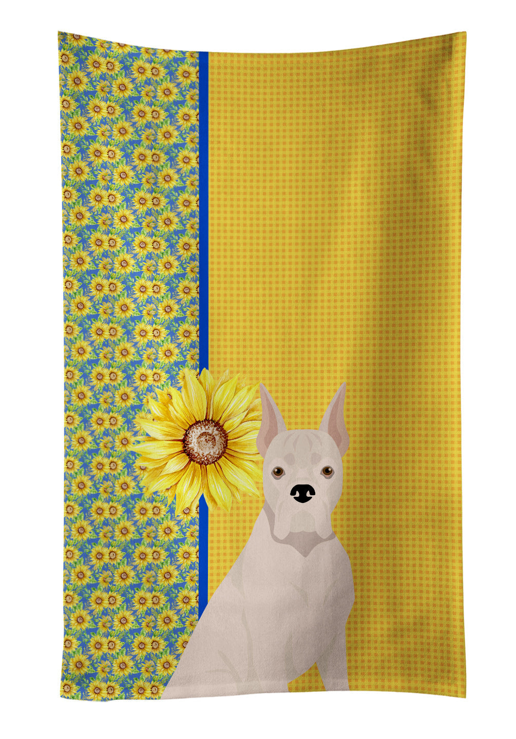Summer Sunflowers White Boxer Kitchen Towel Velour Plush Front and Cotton Loop Back Machine Washable