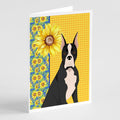 Summer Sunflowers Black Boxer Greeting Cards Pack of 8 Blank Cards with Envelopes Whimsical A7 Size 5x7