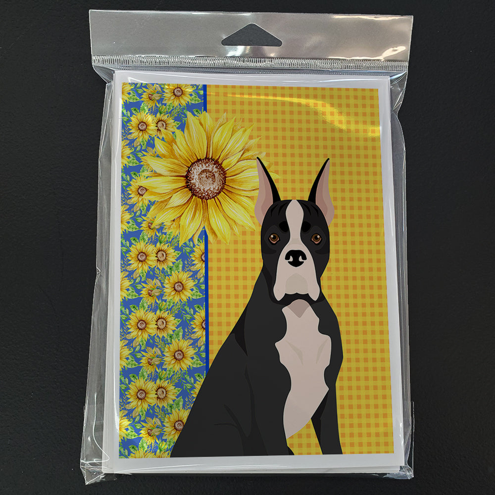 Summer Sunflowers Black Boxer Greeting Cards Pack of 8 Blank Cards with Envelopes Whimsical A7 Size 5x7