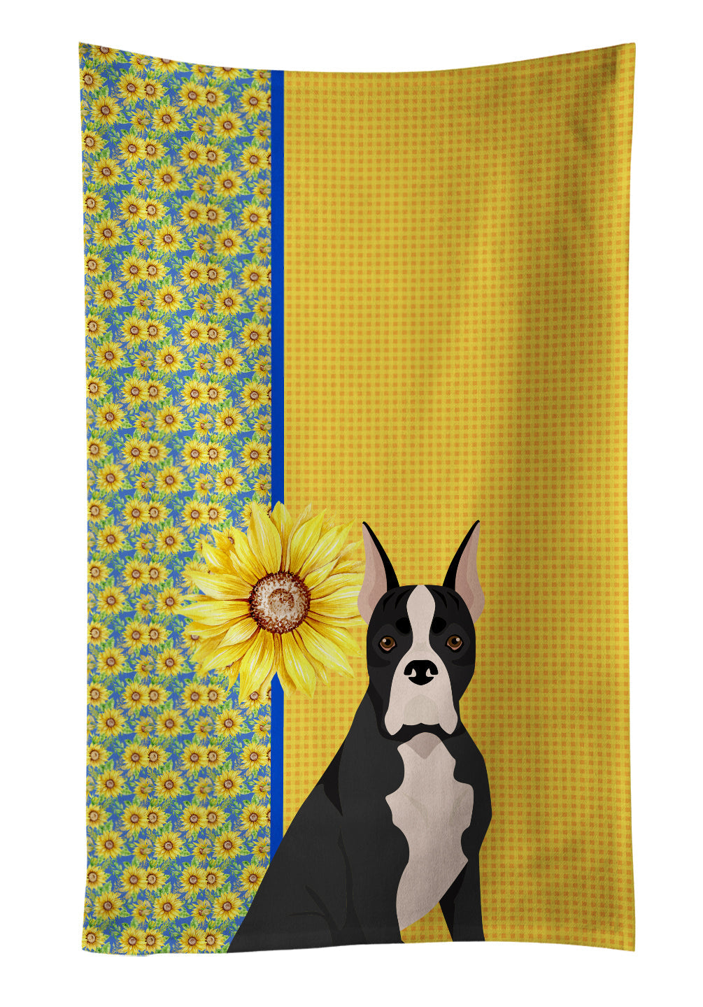 Summer Sunflowers Black Boxer Kitchen Towel Velour Plush Front and Cotton Loop Back Machine Washable