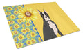 Summer Sunflowers Black Boxer Cutting Board Tempered Glass Kitchen Cutting Surface, Heat Resistant Chopping, Non-Slip Feet, Food Prep & Serving