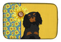 Summer Sunflowers Black and Tan Cavalier Spaniel Dish Drying Mat Absorbent Dish Drying Mat Pad for Kitchen Counter Dish Drainer Mat for Countertop, 14 x 21", Multicolor