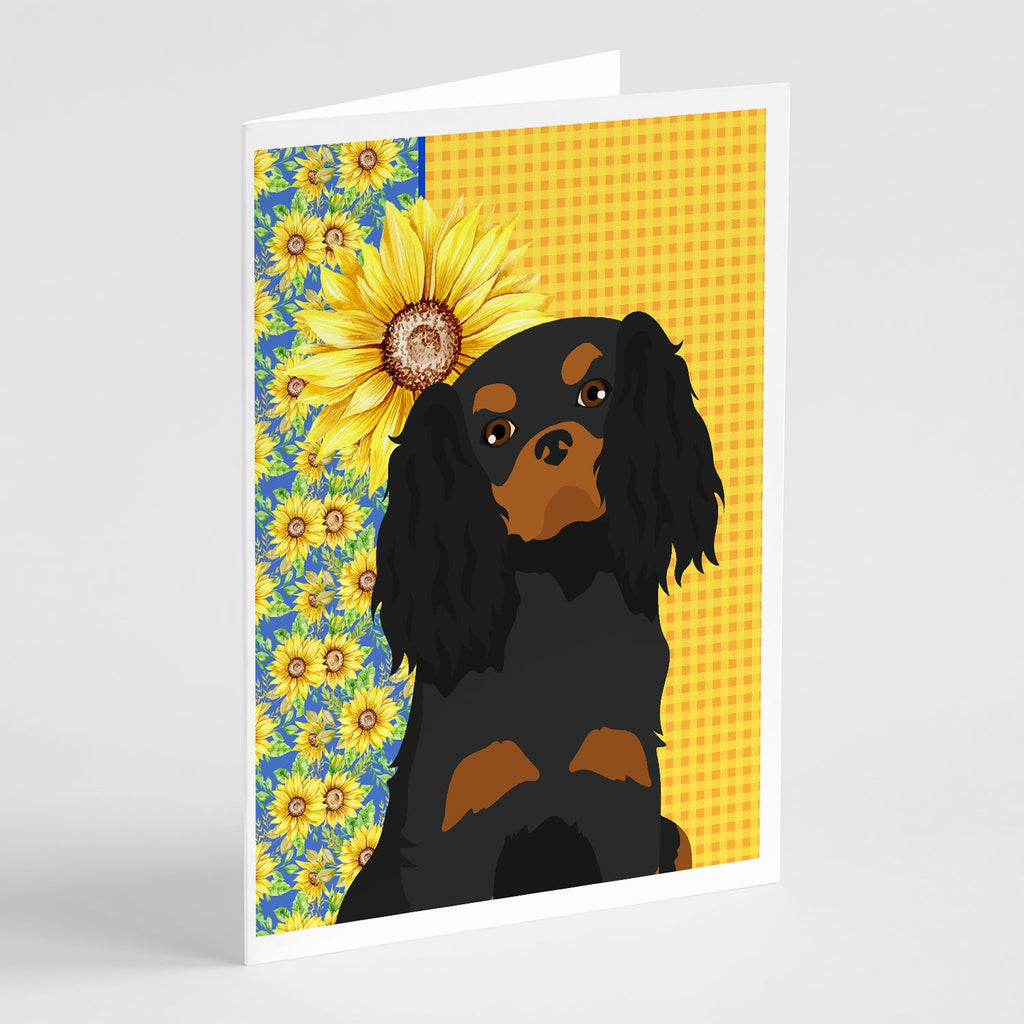 Summer Sunflowers Black and Tan Cavalier Spaniel Greeting Cards Pack of 8 Blank Cards with Envelopes Whimsical A7 Size 5x7