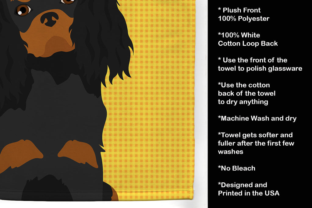 Summer Sunflowers Black and Tan Cavalier Spaniel Kitchen Towel Velour Plush Front and Cotton Loop Back Machine Washable