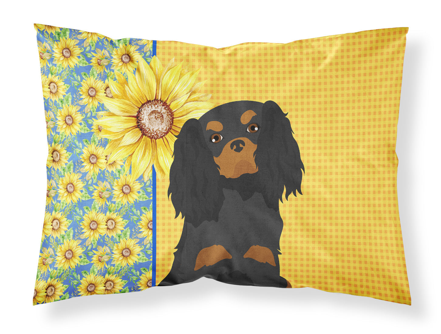 Summer Sunflowers Black and Tan Cavalier Spaniel Standard Pillowcase Lightweight Super Soft Easy Care Decorative Artwork Pillowcase, Standard