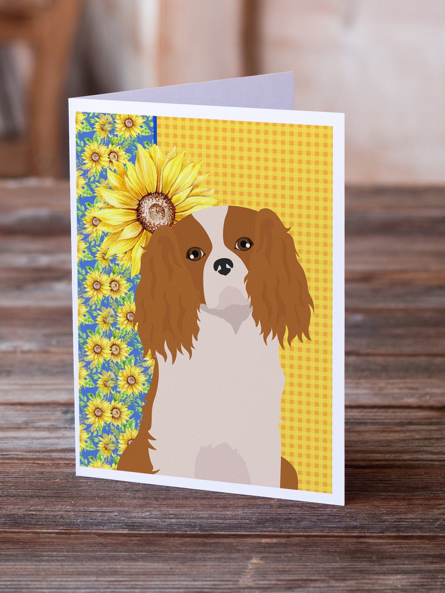 Summer Sunflowers Blenheim Cavalier Spaniel Greeting Cards Pack of 8 Blank Cards with Envelopes Whimsical A7 Size 5x7