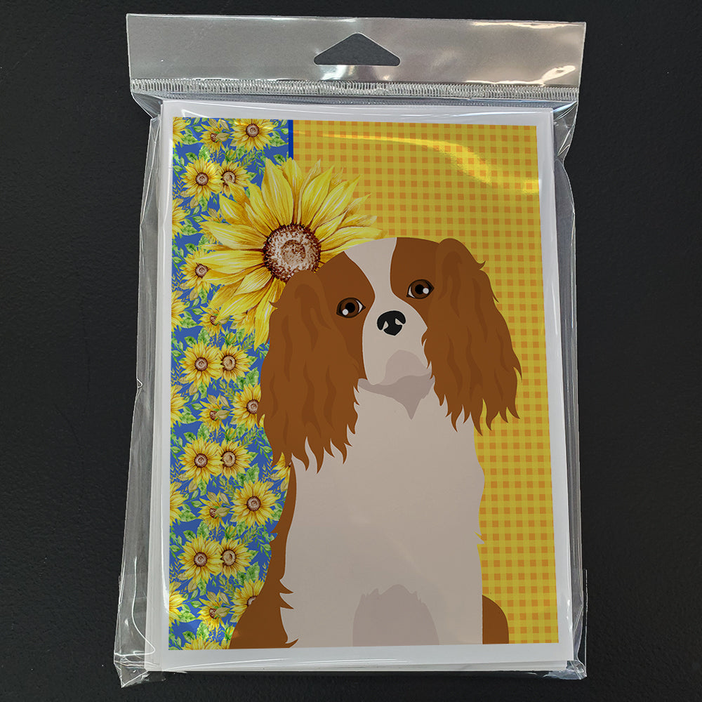 Summer Sunflowers Blenheim Cavalier Spaniel Greeting Cards Pack of 8 Blank Cards with Envelopes Whimsical A7 Size 5x7
