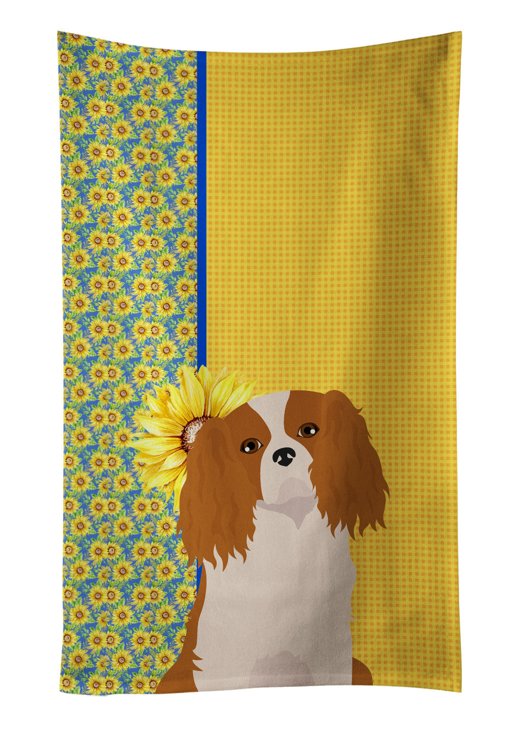 Summer Sunflowers Blenheim Cavalier Spaniel Kitchen Towel Velour Plush Front and Cotton Loop Back Machine Washable
