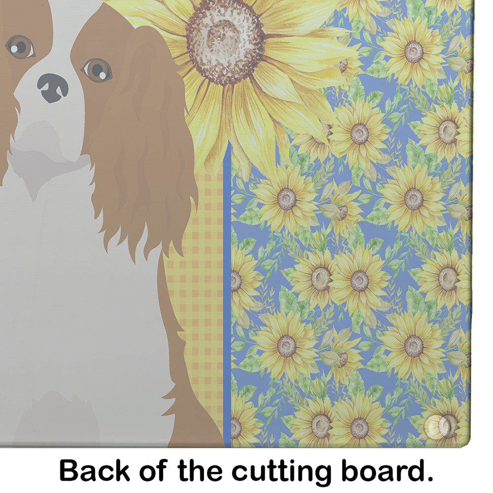 Summer Sunflowers Blenheim Cavalier Spaniel Cutting Board Tempered Glass Kitchen Cutting Surface, Heat Resistant Chopping, Non-Slip Feet, Food Prep & Serving