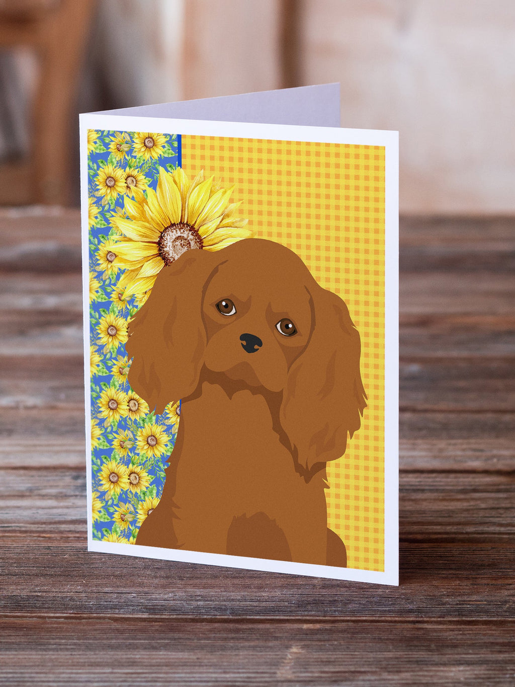 Summer Sunflowers Ruby Cavalier Spaniel Greeting Cards Pack of 8 Blank Cards with Envelopes Whimsical A7 Size 5x7