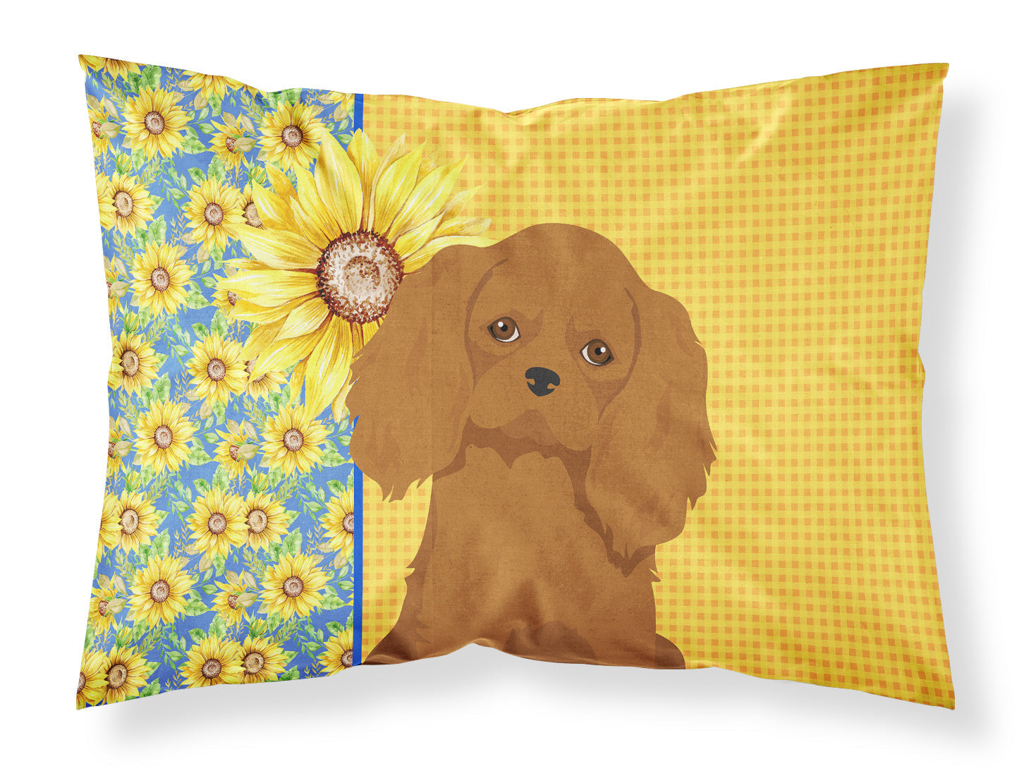 Summer Sunflowers Ruby Cavalier Spaniel Standard Pillowcase Lightweight Super Soft Easy Care Decorative Artwork Pillowcase, Standard