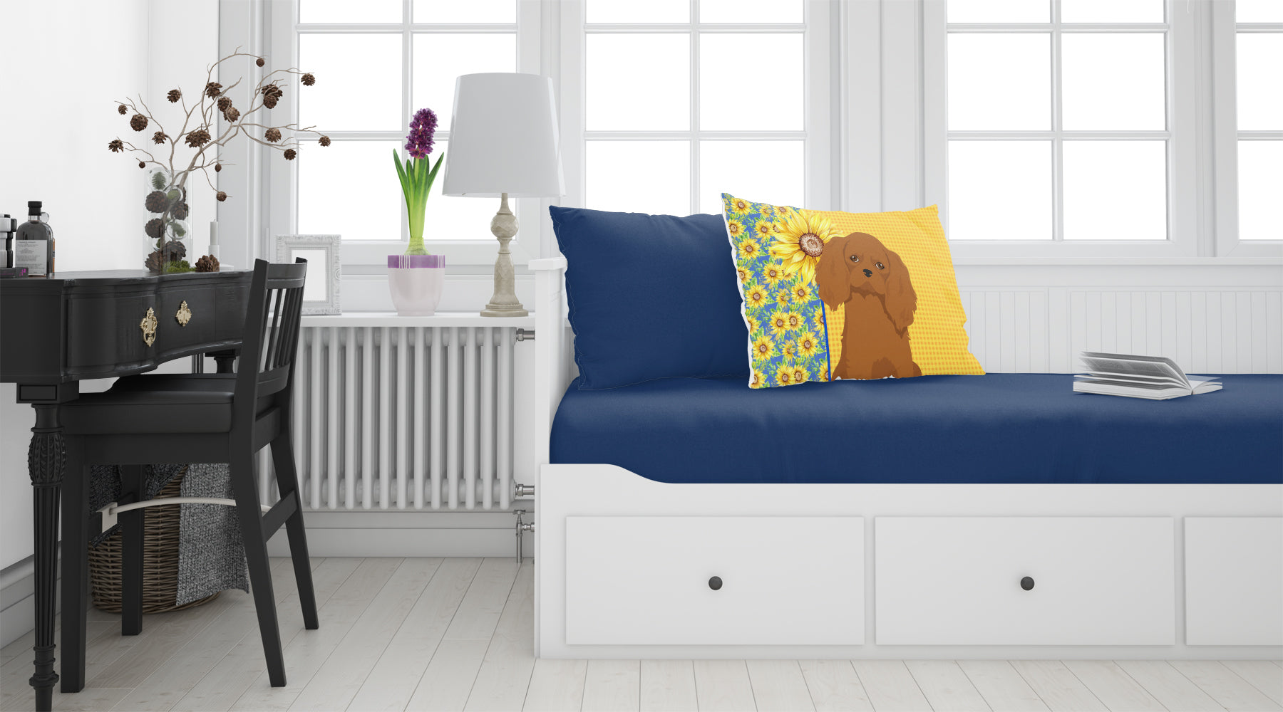 Summer Sunflowers Ruby Cavalier Spaniel Standard Pillowcase Lightweight Super Soft Easy Care Decorative Artwork Pillowcase, Standard
