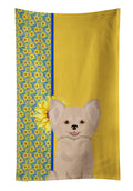 Summer Sunflowers Longhaired Cream Chihuahua Kitchen Towel Velour Plush Front and Cotton Loop Back Machine Washable
