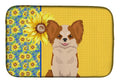 Summer Sunflowers Longhaired Red and White Chihuahua Dish Drying Mat Absorbent Dish Drying Mat Pad for Kitchen Counter Dish Drainer Mat for Countertop, 14 x 21", Multicolor