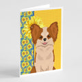 Summer Sunflowers Longhaired Red and White Chihuahua Greeting Cards Pack of 8 Blank Cards with Envelopes Whimsical A7 Size 5x7