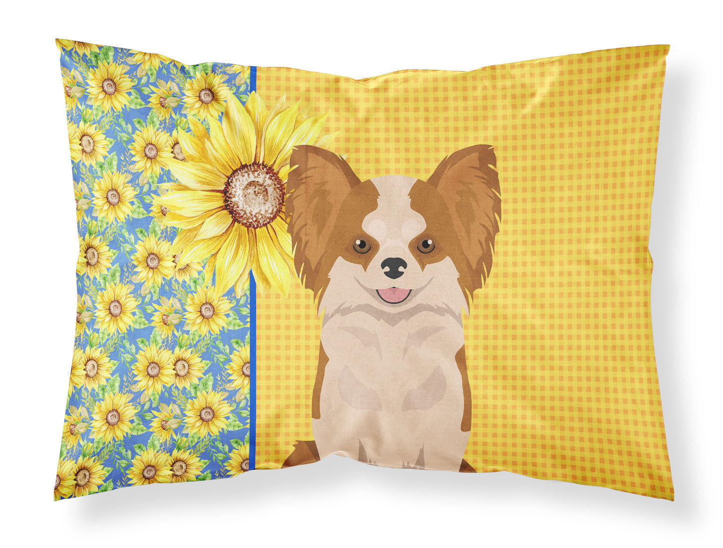 Summer Sunflowers Longhaired Red and White Chihuahua Standard Pillowcase Lightweight Super Soft Easy Care Decorative Artwork Pillowcase, Standard