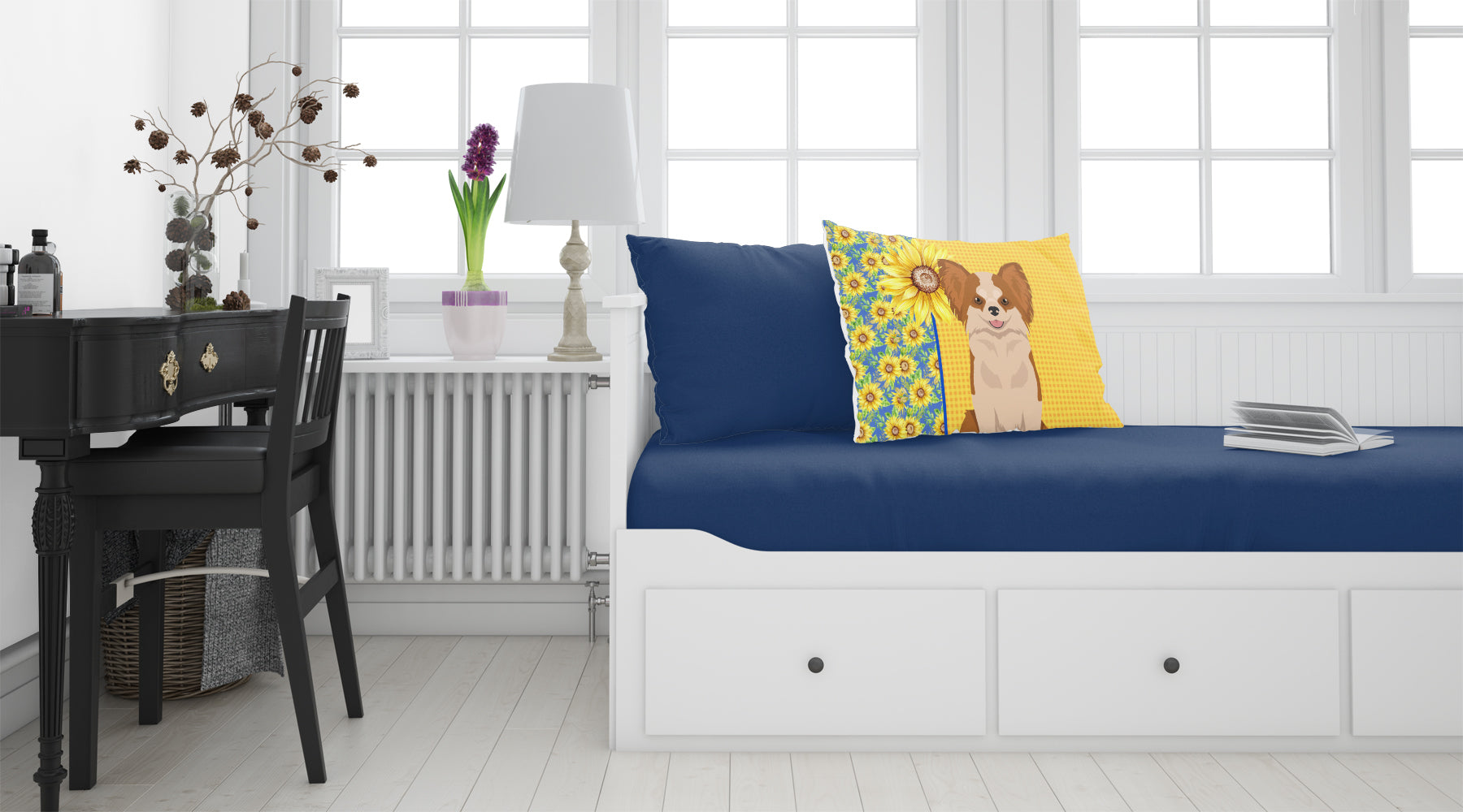 Summer Sunflowers Longhaired Red and White Chihuahua Standard Pillowcase Lightweight Super Soft Easy Care Decorative Artwork Pillowcase, Standard