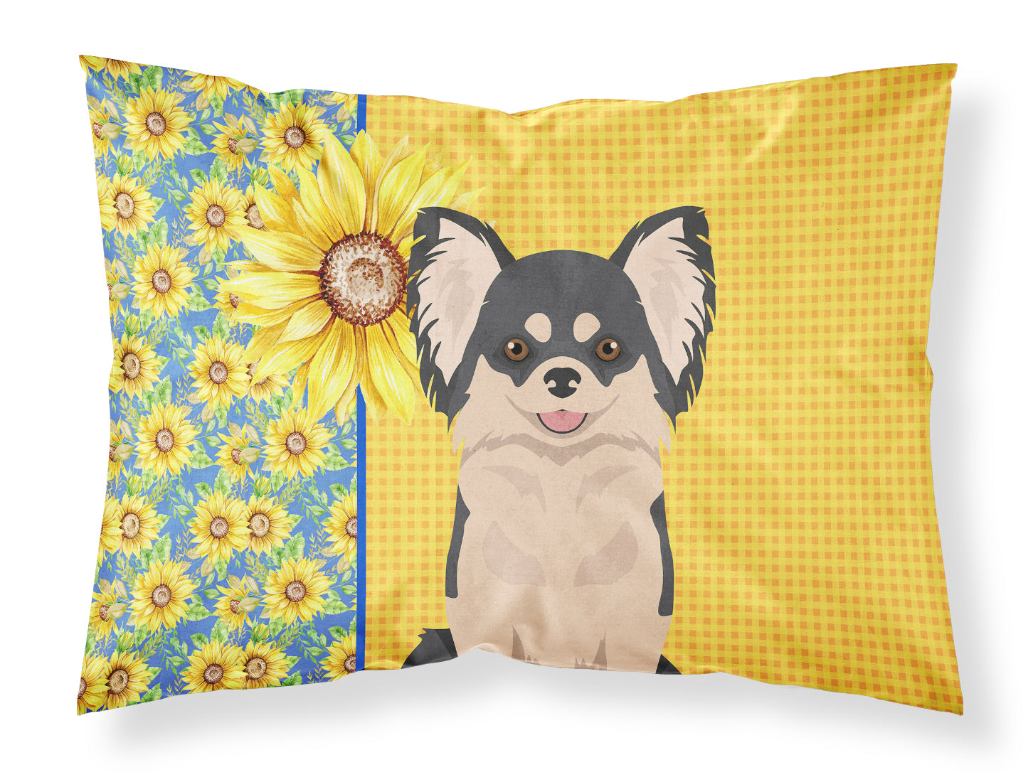 Summer Sunflowers Longhaired Black and White Chihuahua Standard Pillowcase Lightweight Super Soft Easy Care Decorative Artwork Pillowcase, Standard