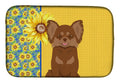 Summer Sunflowers Longhaired Chocolate and Tan Chihuahua Dish Drying Mat Absorbent Dish Drying Mat Pad for Kitchen Counter Dish Drainer Mat for Countertop, 14 x 21", Multicolor