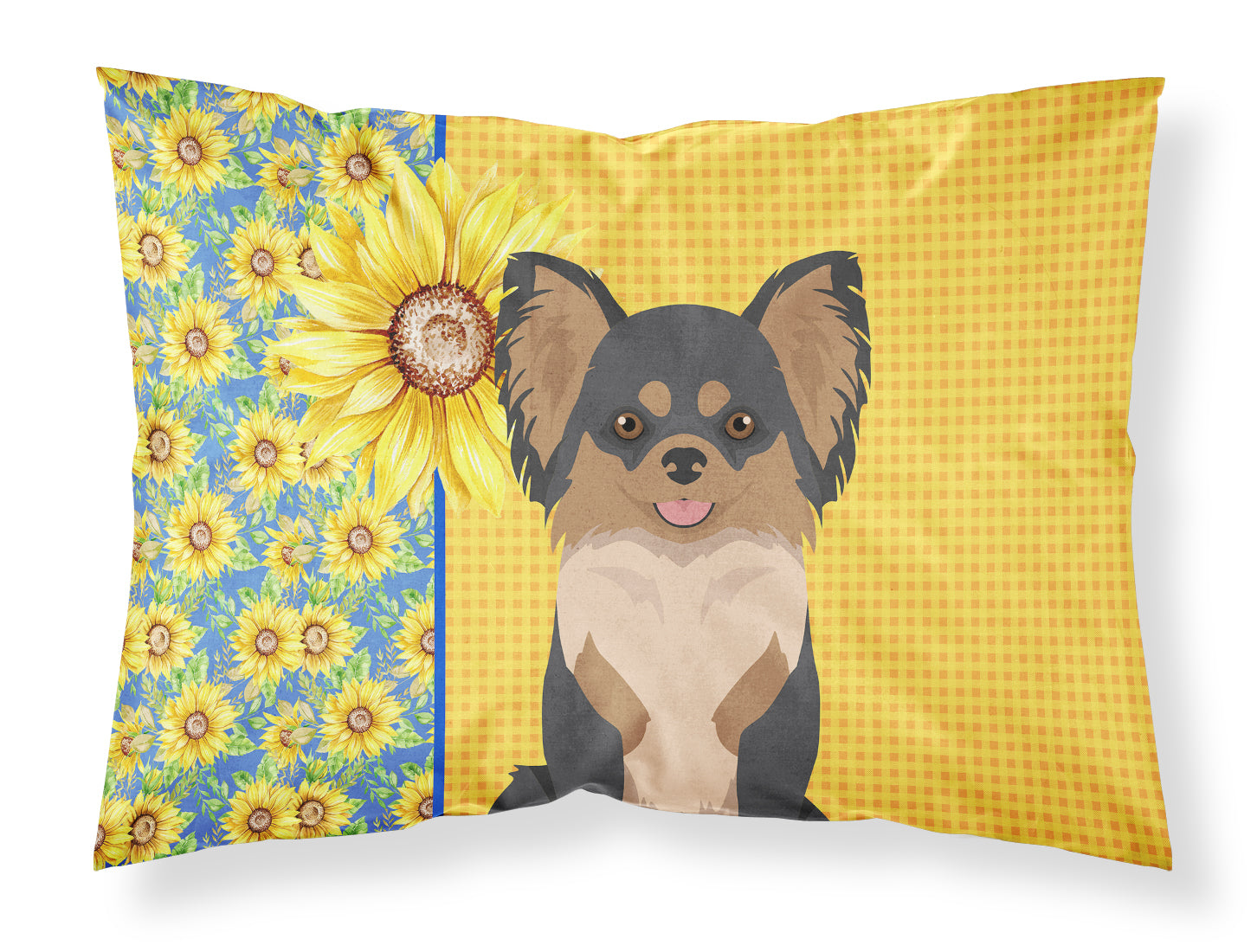 Summer Sunflowers Longhaired Black and Tan Chihuahua Standard Pillowcase Lightweight Super Soft Easy Care Decorative Artwork Pillowcase, Standard