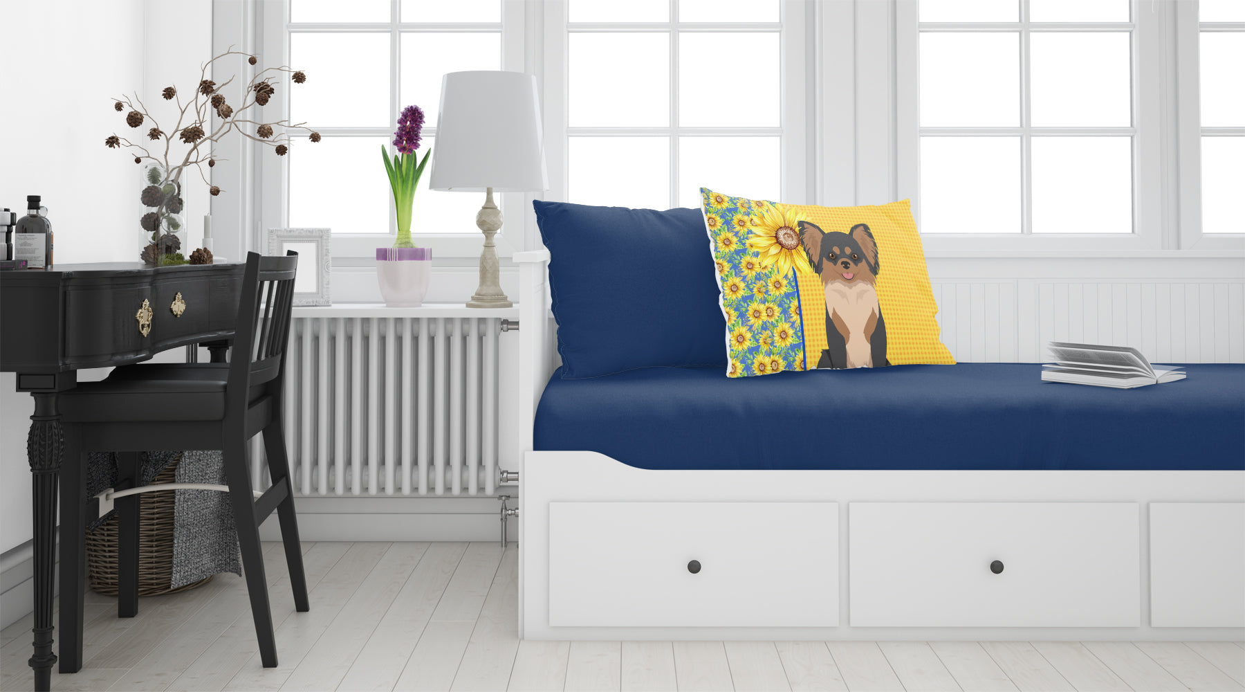 Summer Sunflowers Longhaired Black and Tan Chihuahua Standard Pillowcase Lightweight Super Soft Easy Care Decorative Artwork Pillowcase, Standard