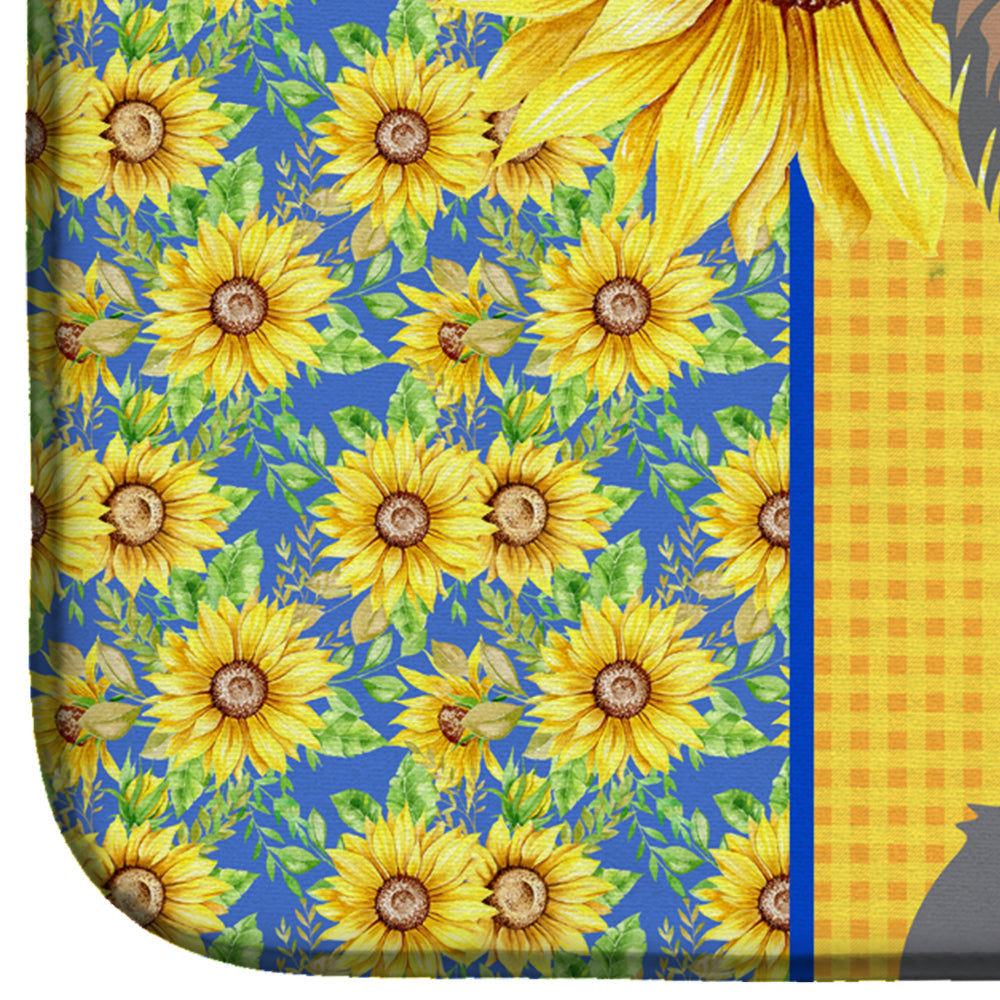 Summer Sunflowers Longhaired Blue and Tan Chihuahua Dish Drying Mat Absorbent Dish Drying Mat Pad for Kitchen Counter Dish Drainer Mat for Countertop, 14 x 21", Multicolor