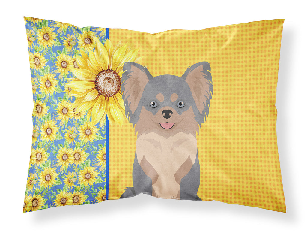 Summer Sunflowers Longhaired Blue and Tan Chihuahua Standard Pillowcase Lightweight Super Soft Easy Care Decorative Artwork Pillowcase, Standard