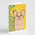 Summer Sunflowers Longhaired Gold and White Chihuahua Greeting Cards Pack of 8 Blank Cards with Envelopes Whimsical A7 Size 5x7