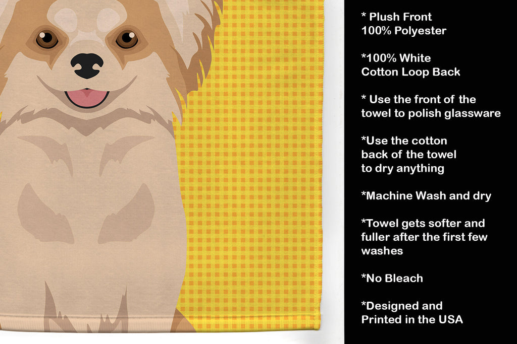 Summer Sunflowers Longhaired Gold and White Chihuahua Kitchen Towel Velour Plush Front and Cotton Loop Back Machine Washable