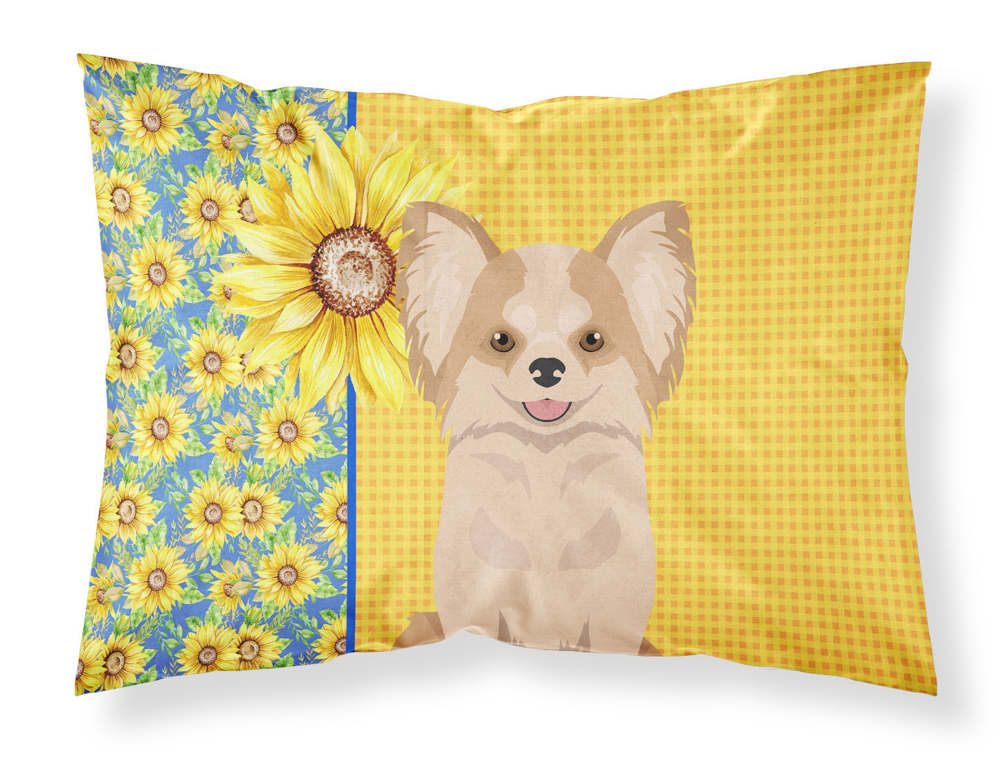 Summer Sunflowers Longhaired Gold and White Chihuahua Standard Pillowcase Lightweight Super Soft Easy Care Decorative Artwork Pillowcase, Standard