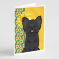 Summer Sunflowers Longhaired Black Chihuahua Greeting Cards Pack of 8 Blank Cards with Envelopes Whimsical A7 Size 5x7