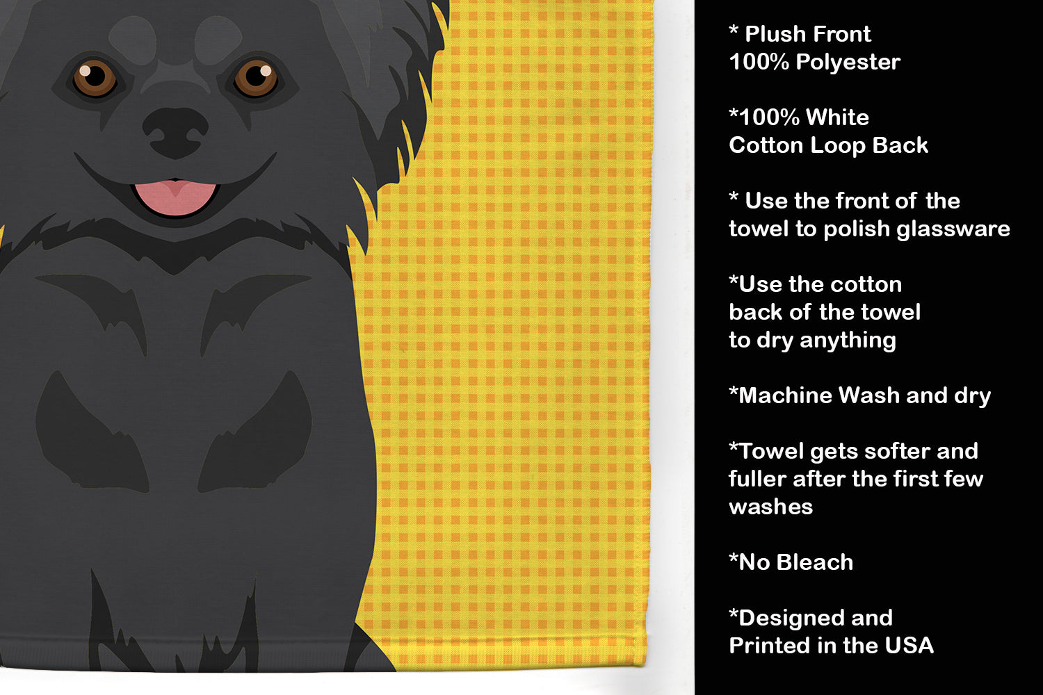 Summer Sunflowers Longhaired Black Chihuahua Kitchen Towel Velour Plush Front and Cotton Loop Back Machine Washable
