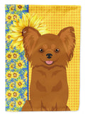 Summer Sunflowers Longhaired Red Chihuahua House Flag 28x40 Porch Sleeve Pole Decorative Outside Yard Banner Artwork Wall Hanging, Polyester