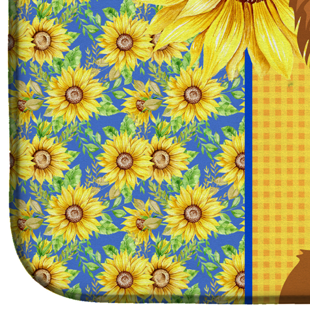 Summer Sunflowers Longhaired Red Chihuahua Dish Drying Mat Absorbent Dish Drying Mat Pad for Kitchen Counter Dish Drainer Mat for Countertop, 14 x 21", Multicolor