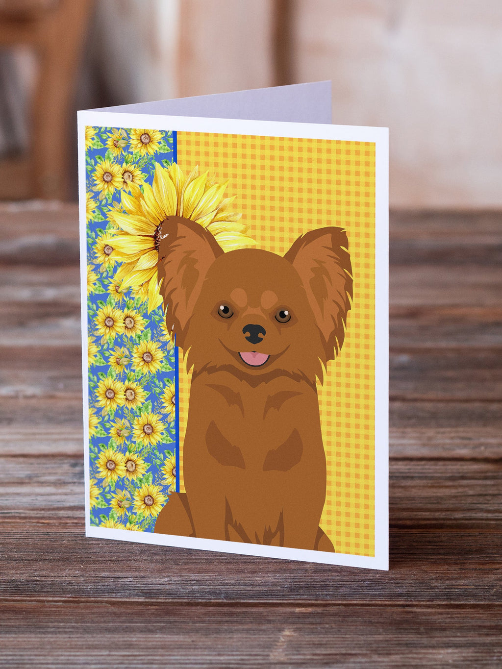 Summer Sunflowers Longhaired Red Chihuahua Greeting Cards Pack of 8 Blank Cards with Envelopes Whimsical A7 Size 5x7