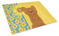 Summer Sunflowers Longhaired Red Chihuahua Cutting Board Tempered Glass Kitchen Cutting Surface, Heat Resistant Chopping, Non-Slip Feet, Food Prep & Serving