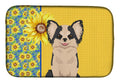 Summer Sunflowers Longhaired Black and White #2 Chihuahua Dish Drying Mat Absorbent Dish Drying Mat Pad for Kitchen Counter Dish Drainer Mat for Countertop, 14 x 21", Multicolor