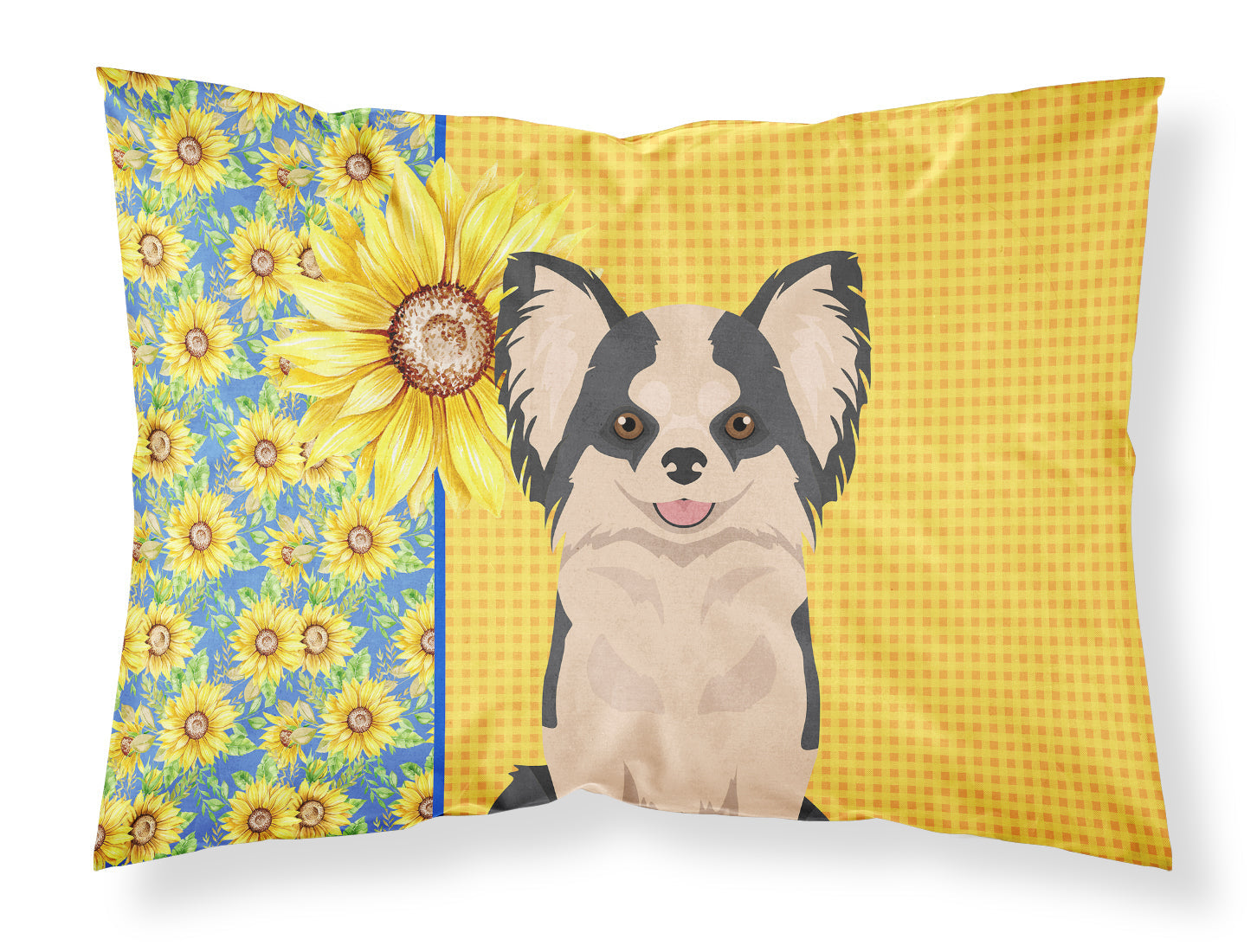 Summer Sunflowers Longhaired Black and White #2 Chihuahua Standard Pillowcase Lightweight Super Soft Easy Care Decorative Artwork Pillowcase, Standard