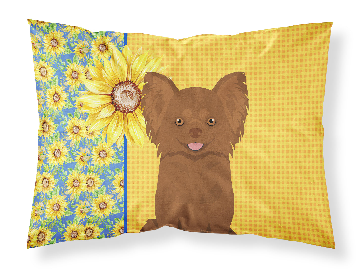 Summer Sunflowers Longhaired Chocolate Chihuahua Standard Pillowcase Lightweight Super Soft Easy Care Decorative Artwork Pillowcase, Standard