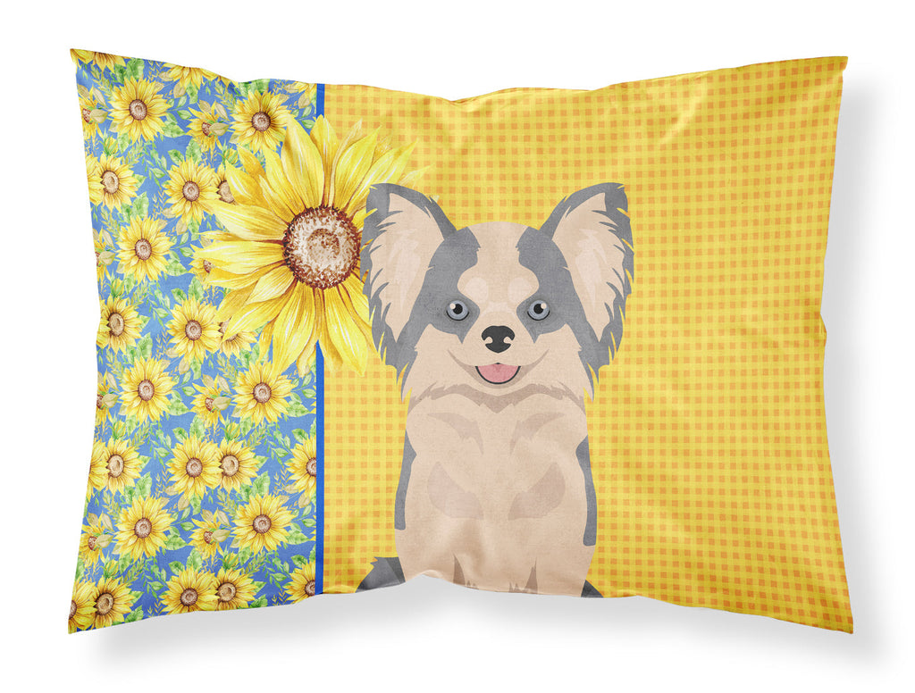 Summer Sunflowers Longhaired Blue and White Chihuahua Standard Pillowcase Lightweight Super Soft Easy Care Decorative Artwork Pillowcase, Standard