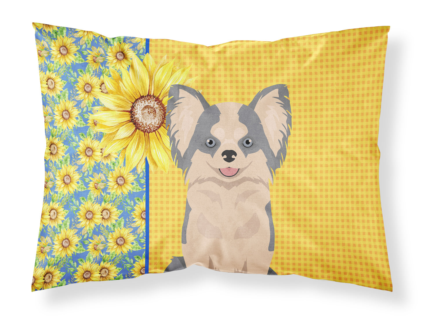 Summer Sunflowers Longhaired Blue and White Chihuahua Standard Pillowcase Lightweight Super Soft Easy Care Decorative Artwork Pillowcase, Standard