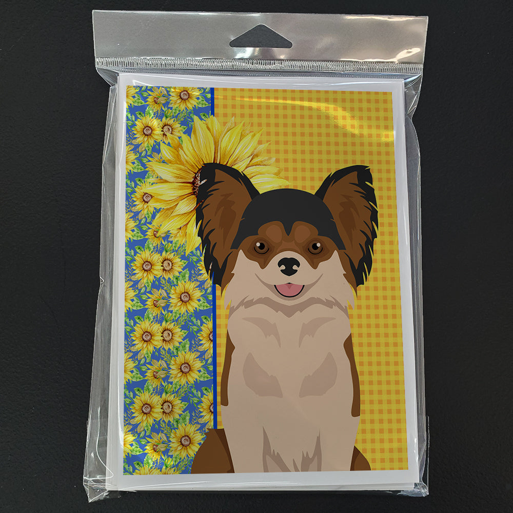 Summer Sunflowers Longhaired Black and Red Chihuahua Greeting Cards Pack of 8 Blank Cards with Envelopes Whimsical A7 Size 5x7