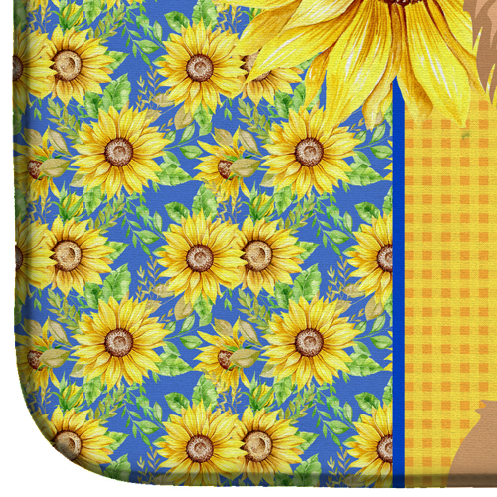 Summer Sunflowers Longhaired Gold Chihuahua Dish Drying Mat Absorbent Dish Drying Mat Pad for Kitchen Counter Dish Drainer Mat for Countertop, 14 x 21", Multicolor