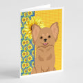 Summer Sunflowers Longhaired Gold Chihuahua Greeting Cards Pack of 8 Blank Cards with Envelopes Whimsical A7 Size 5x7